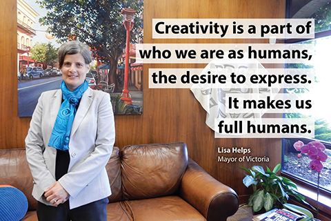 Lisa Helps next to a quote about how they envision the next 20 years of arts education in BC