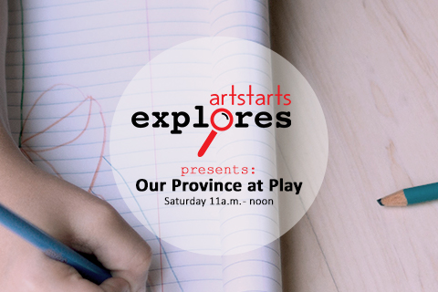 A hand drawing with pencil crayon. An Artststarts explore logo overlayed on top of the photo