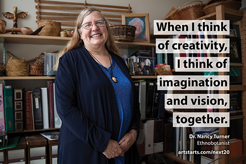 Dr. Nancy Turner next to a quote about how they envision the next 20 years of arts education in BC