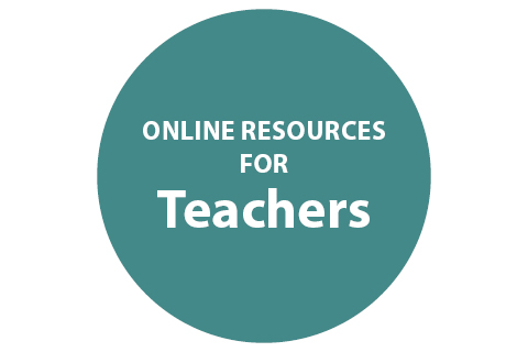 A blue circle with the words 'online resources for teacers'