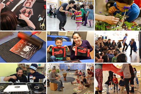 a collage of young people taking part in arts-integrated experiences