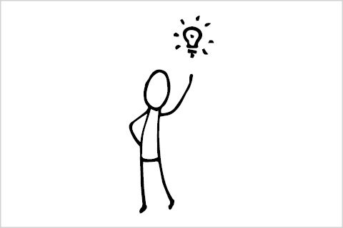 A stick figure with a lightbulb above their head